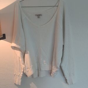 Free People White Waffle Knit Top